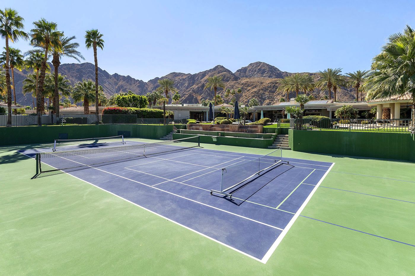 The tennis court with pickleball lines at Delgado Estate in Indian Wells